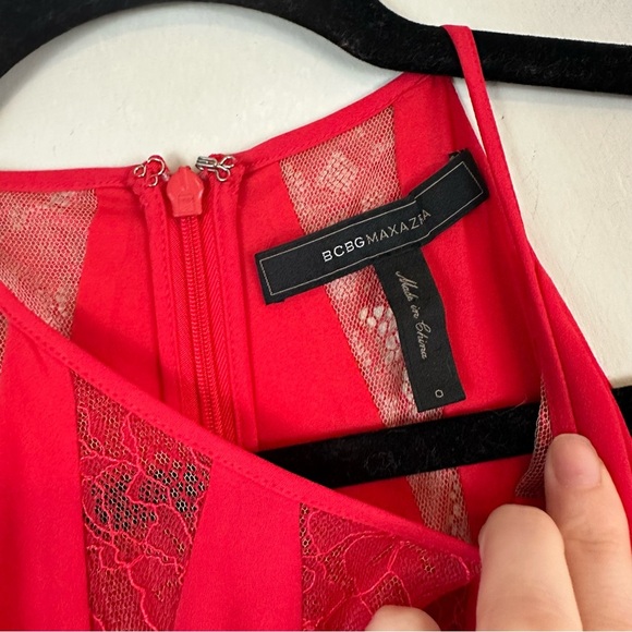 BCBG Maxazria | Cherry Red Lace Detailed Fit and Flare Mini Dress Size 0 - Picture 4 of 8